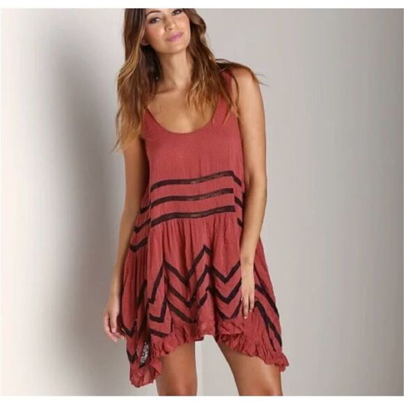 Free People Voile And Lace Trapeze Burnt Orange Slip Size S - Picture 1 of 9